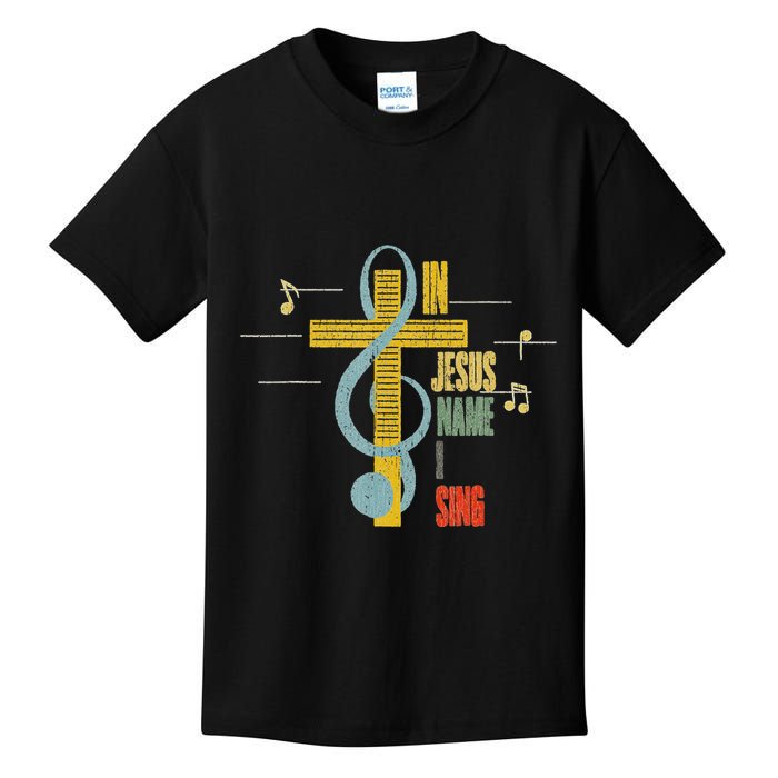 Vintage In Jesus Name I Sing Music Note Cross Kids T-Shirt
