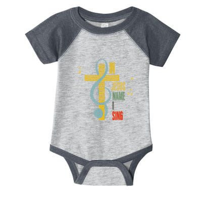 Vintage In Jesus Name I Sing Music Note Cross Infant Baby Jersey Bodysuit
