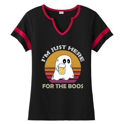 Vintage Im Just Here For The Boos Halloween Beer Lovers Gift Ladies Halftime Notch Neck Tee