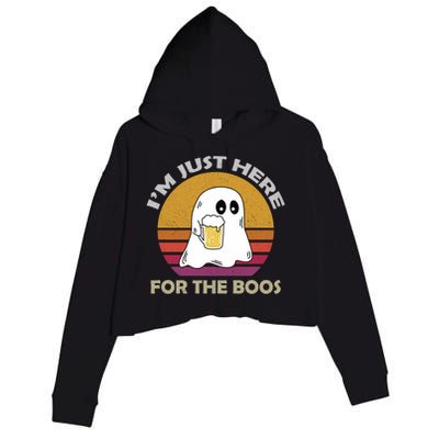 Vintage Im Just Here For The Boos Halloween Beer Lovers Gift Crop Fleece Hoodie