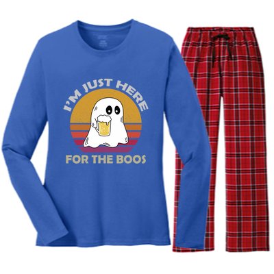 Vintage Im Just Here For The Boos Halloween Beer Lovers Gift Women's Long Sleeve Flannel Pajama Set 