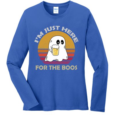 Vintage Im Just Here For The Boos Halloween Beer Lovers Gift Ladies Long Sleeve Shirt