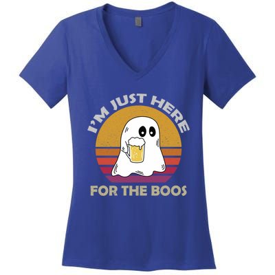 Vintage Im Just Here For The Boos Halloween Beer Lovers Gift Women's V-Neck T-Shirt