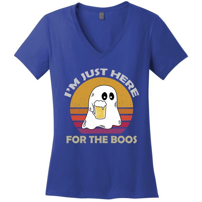 Vintage Im Just Here For The Boos Halloween Beer Lovers Gift Women's V-Neck T-Shirt