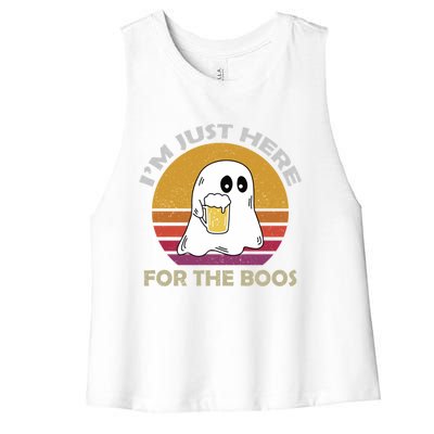 Vintage Im Just Here For The Boos Halloween Beer Lovers Gift Women's Racerback Cropped Tank