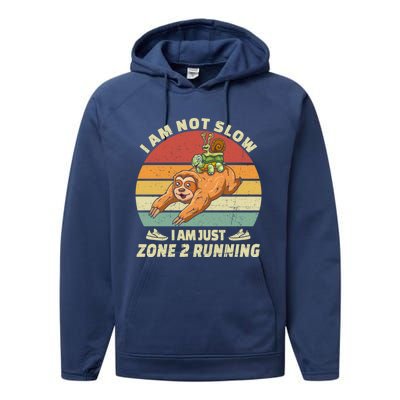 Vintage Im Just Zone 2 Running Sloth Slow Runner Team Great Gift Performance Fleece Hoodie