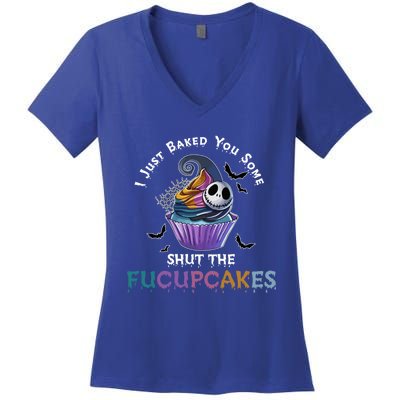 Vintage I Just Baked You Some Shut The Fucupcakes Cat Baking Gift Women's V-Neck T-Shirt