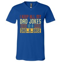 Vintage I Keep All My Dad Jokes In A Dadmeaningful Giftameaningful Giftbase Dad V-Neck T-Shirt