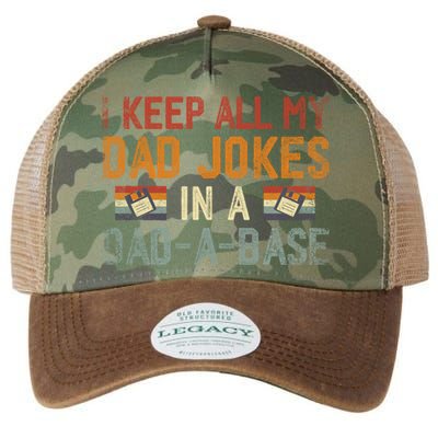Vintage I Keep All My Dad Jokes In A Dad A Base Fathers Day Gift Legacy Tie Dye Trucker Hat