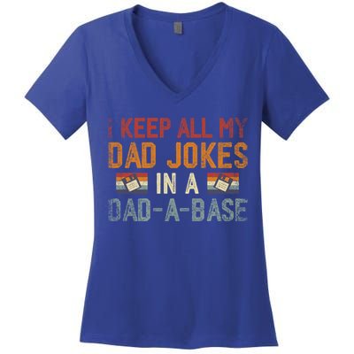 Vintage I Keep All My Dad Jokes In A Dad A Base Fathers Day Gift Women's V-Neck T-Shirt