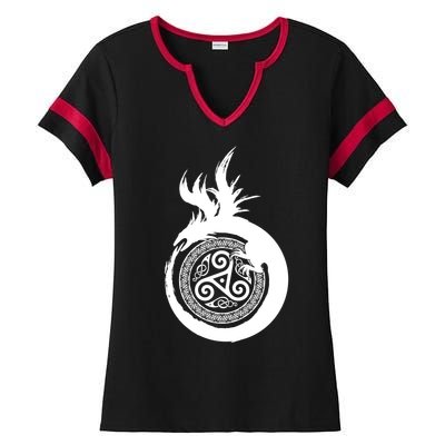 Viking Dragon Celtic Emblem Ladies Halftime Notch Neck Tee