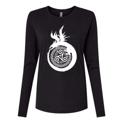 Viking Dragon Celtic Emblem Womens Cotton Relaxed Long Sleeve T-Shirt