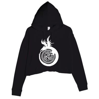 Viking Dragon Celtic Emblem Crop Fleece Hoodie