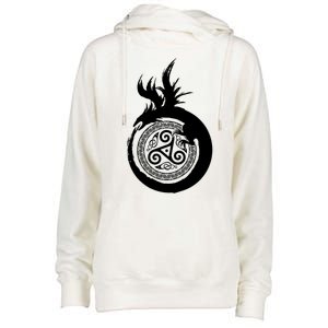 Viking Dragon Celtic Emblem Womens Funnel Neck Pullover Hood