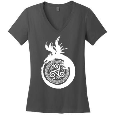 Viking Dragon Celtic Emblem Women's V-Neck T-Shirt