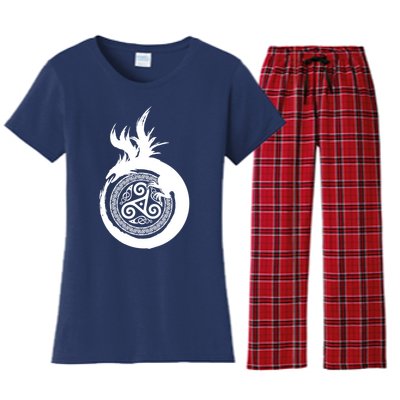 Viking Dragon Celtic Emblem Women's Flannel Pajama Set