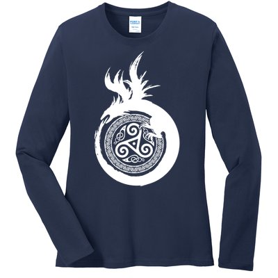 Viking Dragon Celtic Emblem Ladies Long Sleeve Shirt