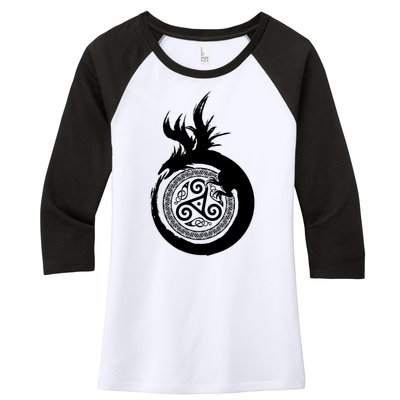 Viking Dragon Celtic Emblem Women's Tri-Blend 3/4-Sleeve Raglan Shirt