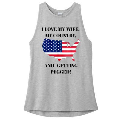 Vintage I Love My Wife My Country And Getting Pegged Ladies PosiCharge Tri-Blend Wicking Tank