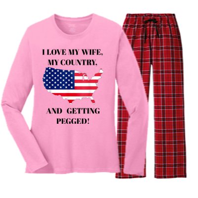 Vintage I Love My Wife My Country And Getting Pegged Women's Long Sleeve Flannel Pajama Set 