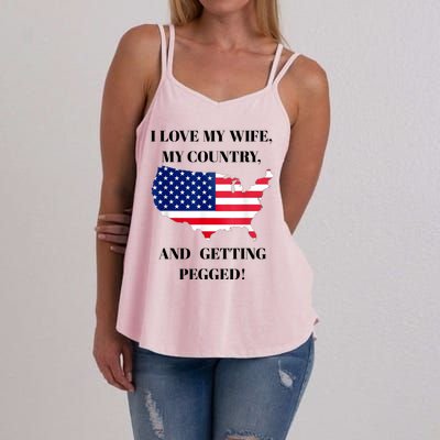 Vintage I Love My Wife My Country And Getting Pegged Women's Strappy Tank