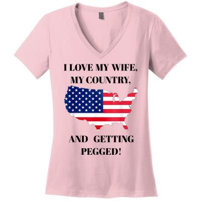 Vintage I Love My Wife My Country And Getting Pegged Women's V-Neck T-Shirt