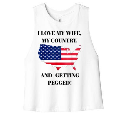 Vintage I Love My Wife My Country And Getting Pegged Women's Racerback Cropped Tank