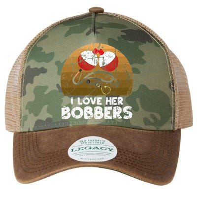Vintage I Love Her Bobbers Funny Fishing Couple Legacy Tie Dye Trucker Hat