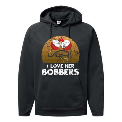 Vintage I Love Her Bobbers Funny Fishing Couple Performance Fleece Hoodie