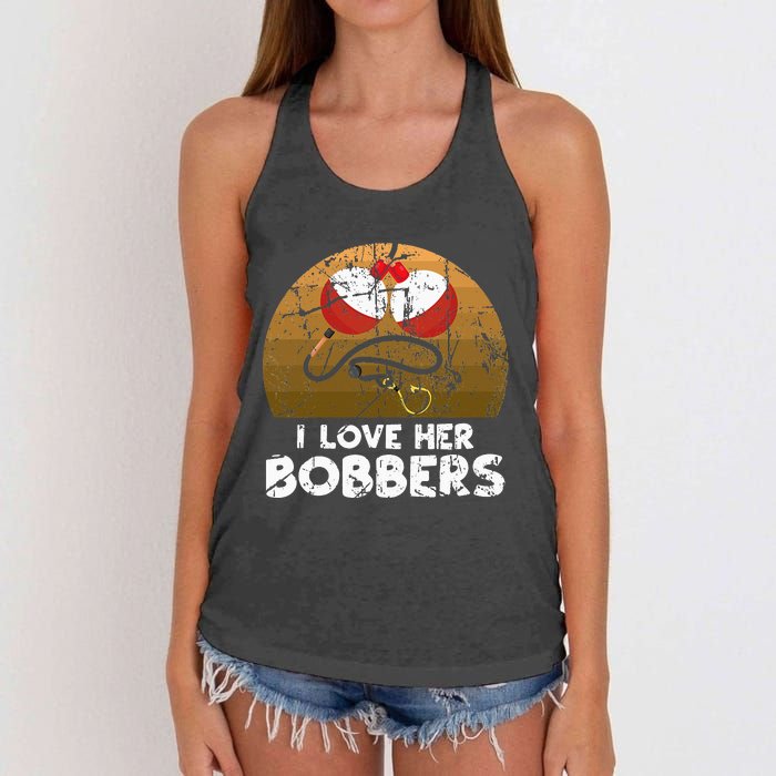 Vintage I Love Her Bobbers Funny Fishing Couple Women's Knotted Racerback Tank