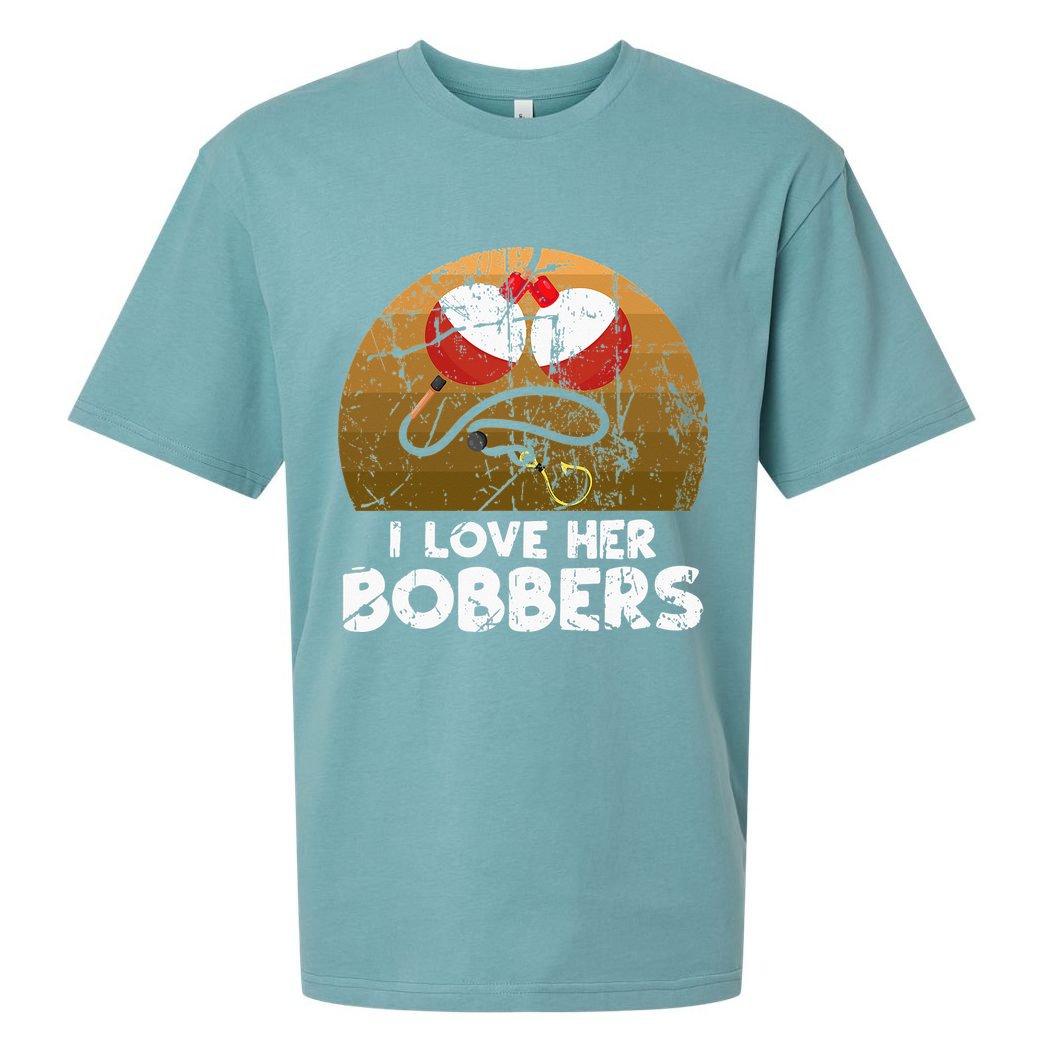 Vintage I Love Her Bobbers Funny Fishing Couple Sueded Cloud Jersey T-Shirt