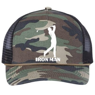 Vintage Iron Man Golf Design Retro Rope Trucker Hat Cap