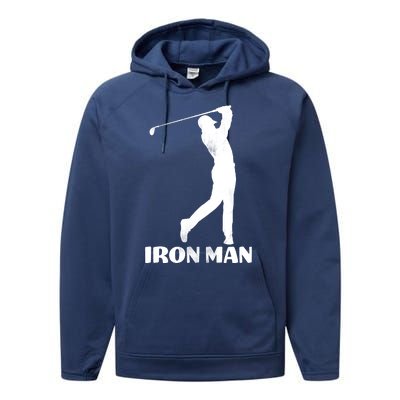 Vintage Iron Man Golf Design Performance Fleece Hoodie