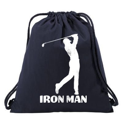 Vintage Iron Man Golf Design Drawstring Bag