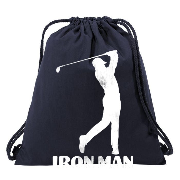 Vintage Iron Man Golf Design Drawstring Bag