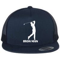 Vintage Iron Man Golf Design Flat Bill Trucker Hat