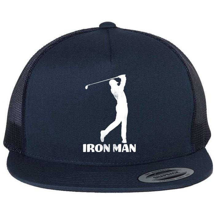 Vintage Iron Man Golf Design Flat Bill Trucker Hat