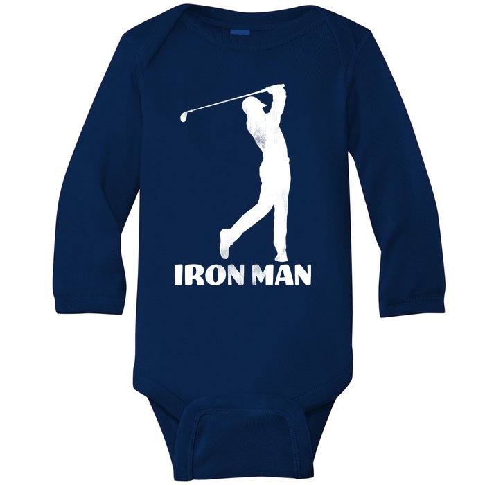 Vintage Iron Man Golf Design Baby Long Sleeve Bodysuit