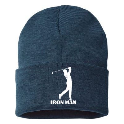 Vintage Iron Man Golf Design Sustainable Knit Beanie