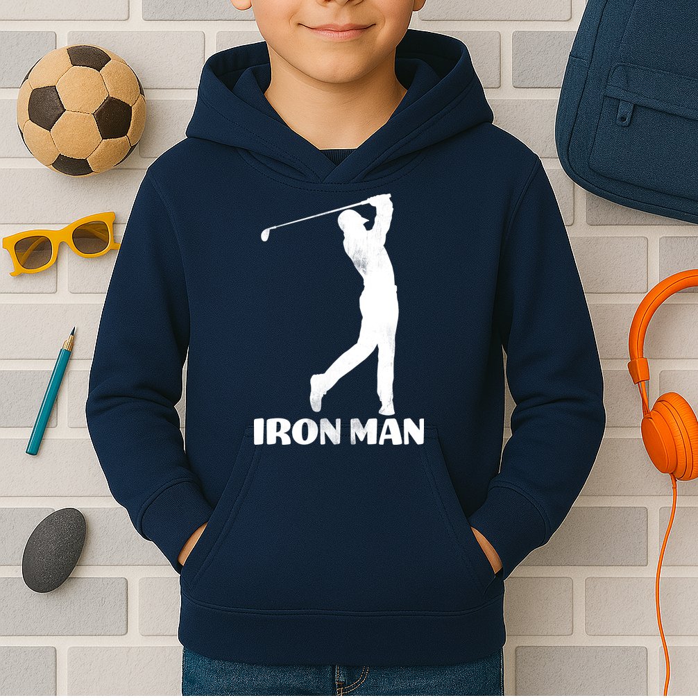 Vintage Iron Man Golf Design Kids Hoodie
