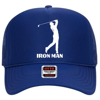 Vintage Iron Man Golf Design High Crown Mesh Back Trucker Hat