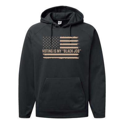 Voting Is My Black Job Vintage American Flag Performance Fleece Hoodie