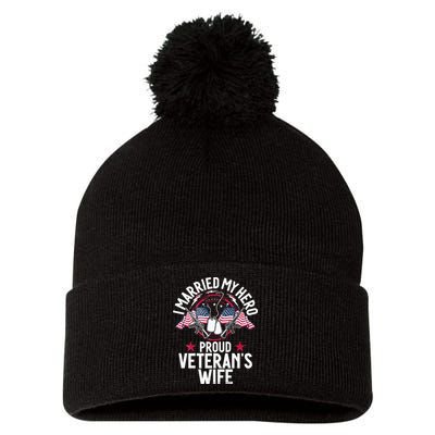 Veteran I Married My Hero Proud Veteran's Wife Memorial Day Pom Pom 12in Knit Beanie