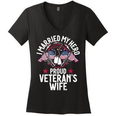 Veteran I Married My Hero Proud Veteran's Wife Memorial Day Women's V-Neck T-Shirt