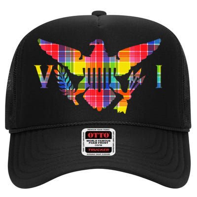 Virgin Islands Madras VI Flag High Crown Mesh Back Trucker Hat