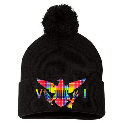 Virgin Islands Madras VI Flag Pom Pom 12in Knit Beanie