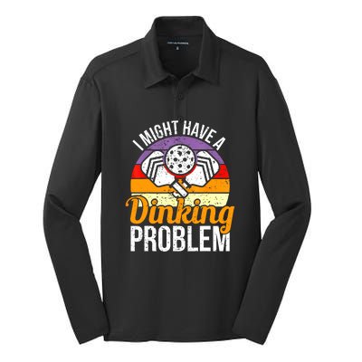 Vintage I Might Have A Drinking Problem Retro Pickleball Saying Gift Silk Touch Performance Long Sleeve Polo