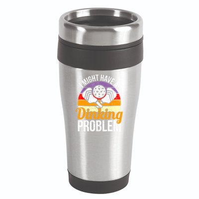 Vintage I Might Have A Drinking Problem Retro Pickleball Saying Gift 16oz Travel Tumbler