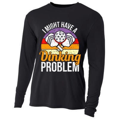 Vintage I Might Have A Drinking Problem Retro Pickleball Saying Gift Cooling Performance Long Sleeve Crew