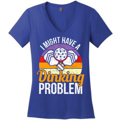 Vintage I Might Have A Drinking Problem Retro Pickleball Saying Gift Women's V-Neck T-Shirt